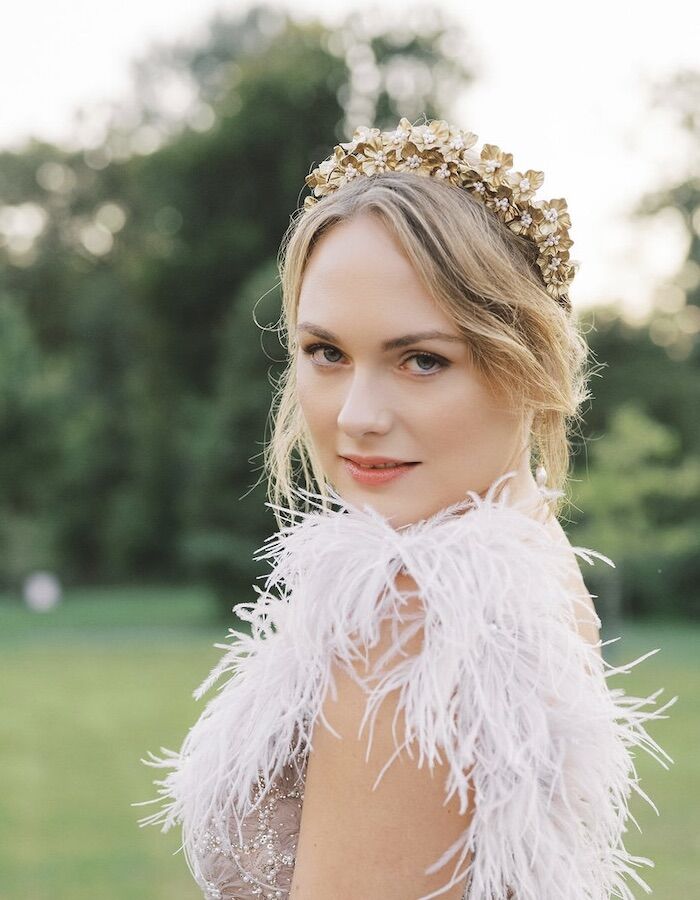 gold flowers bridal headband